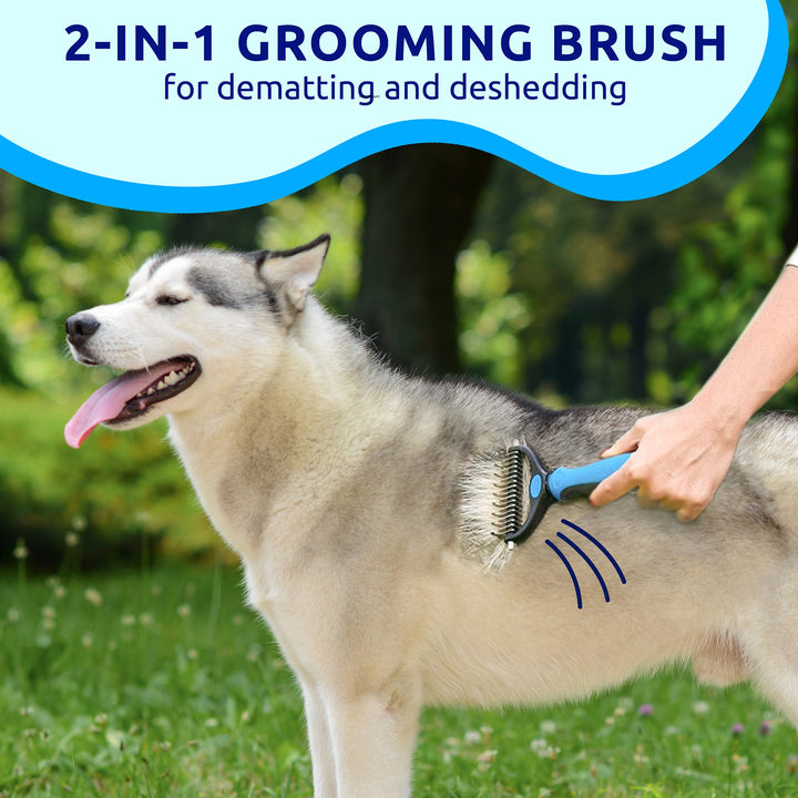Deshedding Brush - Double-Sided Undercoat Rake for Dogs & Cats - Shedding Comb and Dematting Tool for Grooming, Extra Wide
