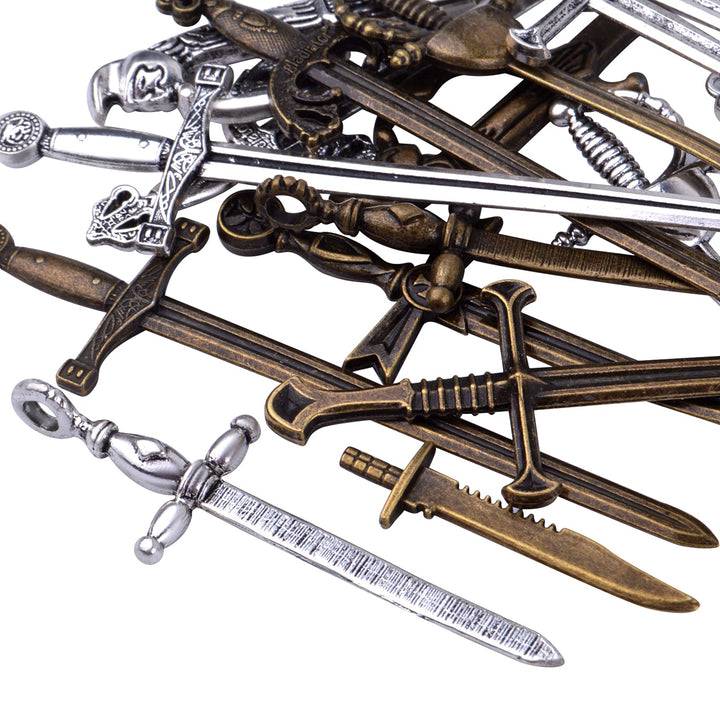 16pcs Craft Supplies Swords Knife Bookmark Charms Long Swords Knife Charms Pendants for Bookmarks, Jewelry Making Accessory