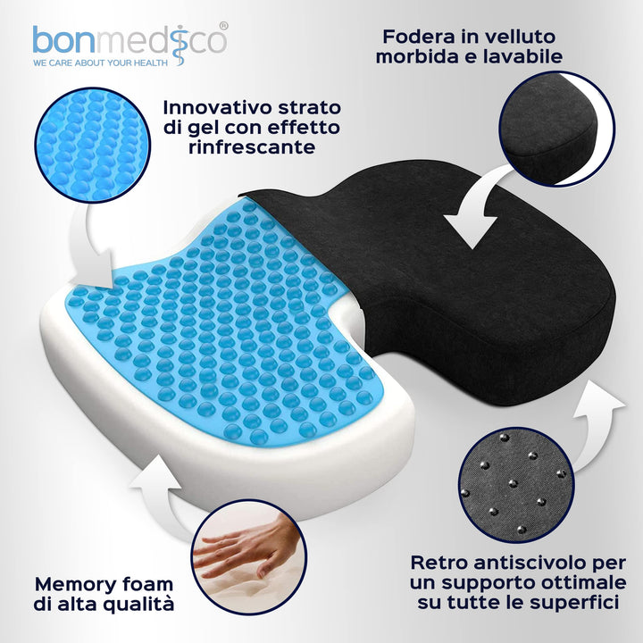 Seat Cushion - Standard, 17.7 x 13.8 Inch, Memory Foam Gel, Office Chair Cushion, Desk Chair Cushion for Back, Tailbone, Butt and Coccyx Pain Relief - Support Pillow for Office, Car, Home & Wheelchair