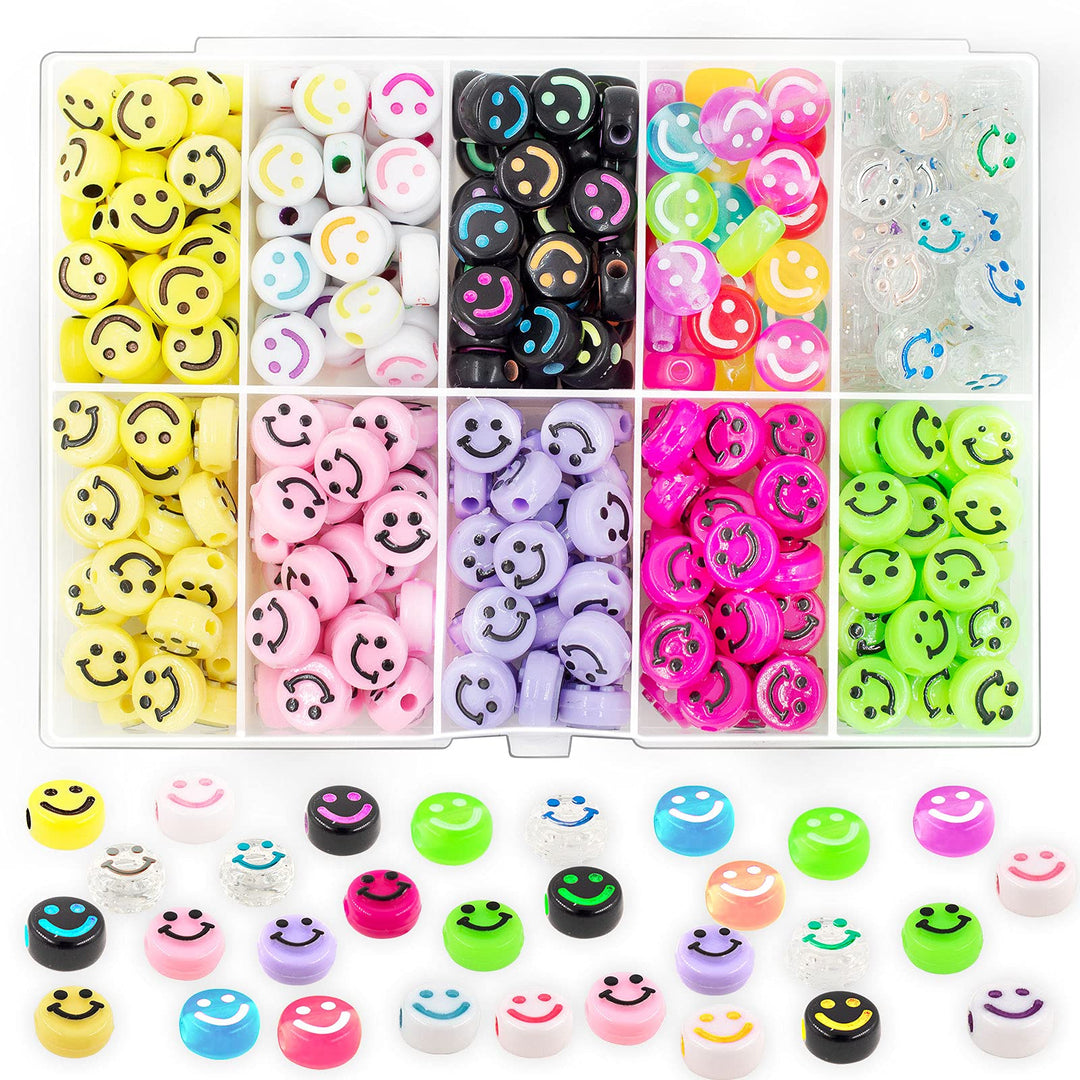 400PCS Smile Face Beads, 10mm Acrylic Round Smile Happy Face Loose Spacer Beads for Jewelry Making Bracelet Earring Necklace DIY Craft (Multi-color1)