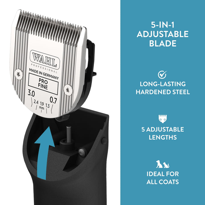 WAHL Professional Animal 5-in-1 Adjustable Blade Arco, Bravura, Chromado, Creativa, Figura, and Motion Pet, Dog, and Horse Clippers - Fine (2179-301)