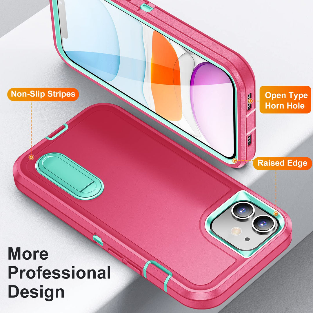 for iPhone 11 Case for iPhone 11 Phone Case with Built in Kickstand,Shockproof/Dustproof/Drop Proof Military Grade Protective Cover for iPhone 11 6.1 inch (Pink/Aqua Blue)