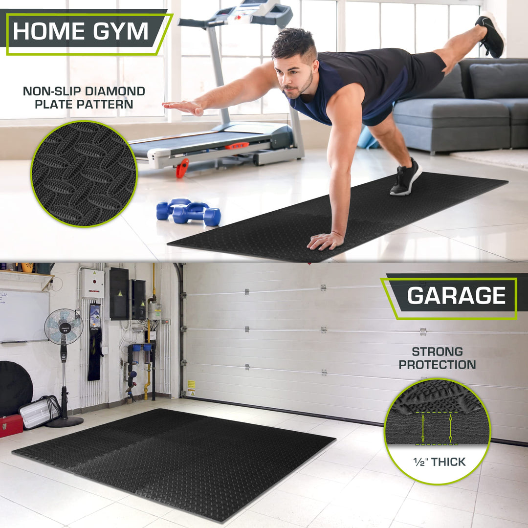 Puzzle Exercise Mat ½ in, EVA Interlocking Foam Floor Tiles for Home Gym, Mat for Home Workout Equipment, Floor Padding for Kids, Black, 24 in x 24 in x ½ in, 24 Sq Ft - 6 Tiles