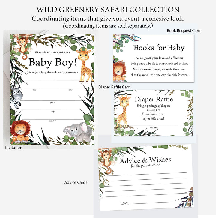 Set of 50 Safari Theme Books for Baby Shower Request Cards, Baby Shower Book Request Card, Jungle Theme Baby Shower Invitations