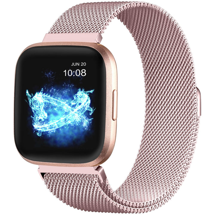 Compatible with Fitbit Versa and Versa 2 Bands for Women Men, Rose Gold Stainless Steel Metal Mesh Magnetic Band Bracelet Strap Replacement for Fitbit Versa/Versa Lite SE, Small