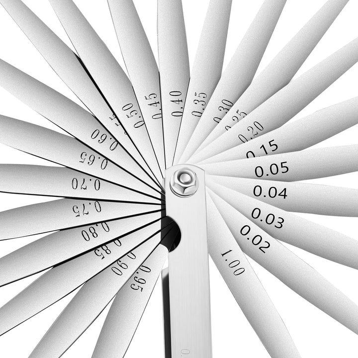 32 Blades Steel Feeler Gauge Measuring Tool Stainless Steel Dual Marked Metric and Imperial Measuring Tool(23 Blades,0.02-1.00 mm)