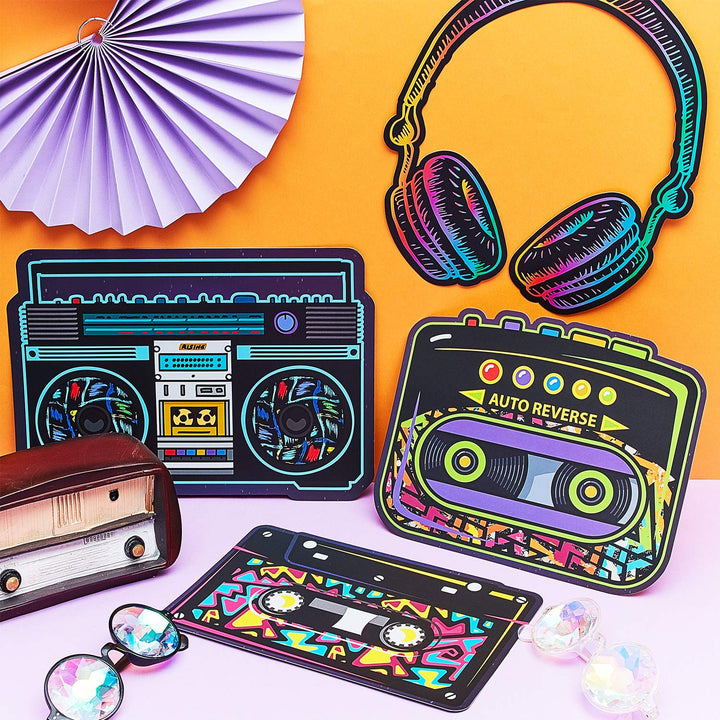 80's Cutouts Decorations, Includes Cassette Player Cutouts Headphones Cutouts Radio Cutouts for 1970s Party Decorations 80's Theme Party Wall Stickers Decorating Kit Retro Design (24 Pieces)