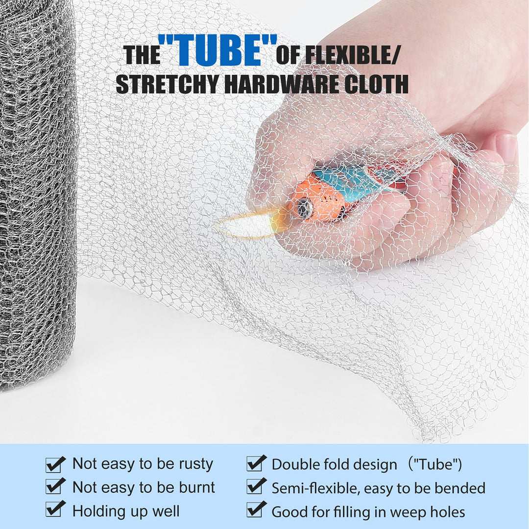 Upgraded 5” X 50 Ft Wire Mesh Hole Fill Fabric, Stainless Steel Gap Blocker Easy to Work with, Flexible Stretchy Hardware Cloth Fabric DIY Kit, Perfect Filler