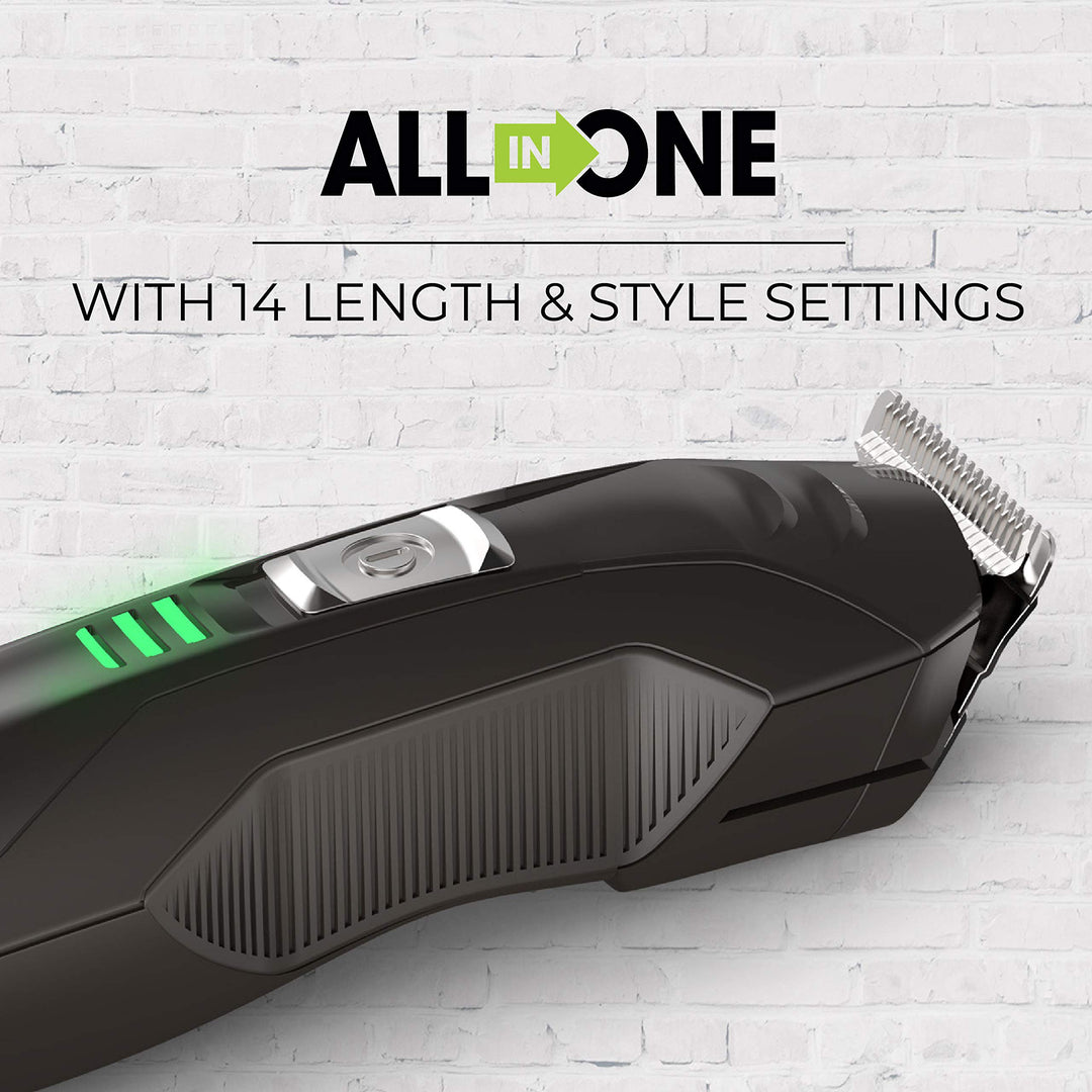 All-in-One Grooming Kit, Lithium Powered, 8 Piece Set with Trimmer, Men's Shaver, Clippers, Beard and Stubble Combs, Black