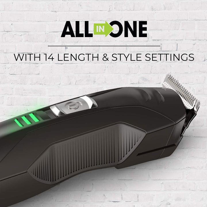 All-in-One Grooming Kit, Lithium Powered, 8 Piece Set with Trimmer, Men's Shaver, Clippers, Beard and Stubble Combs, Black