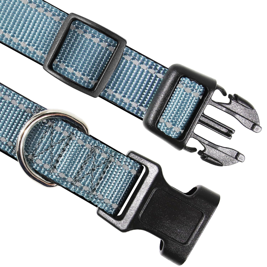 Reflective Dog Collar,Soft Neoprene Padded Breathable Nylon Pet Collar Adjustable for Extra Large Dogs,Gray,XL