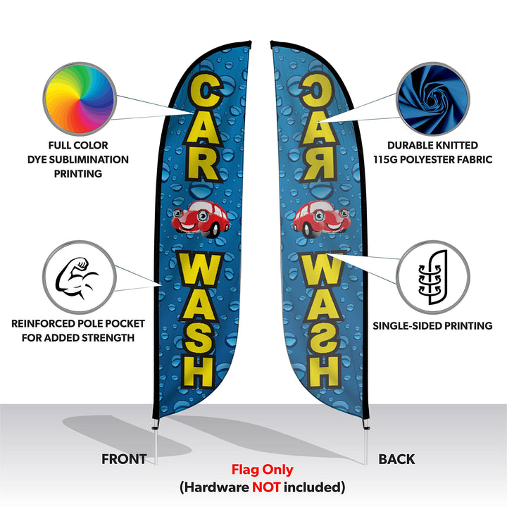 Feather Flag Banner - 12 Feet Tall Advertising Flags for Outdoor Business and Events Promotion - Swooper Flag Only - Car Wash Flags - Car Wash Water Drops (10M1200109)