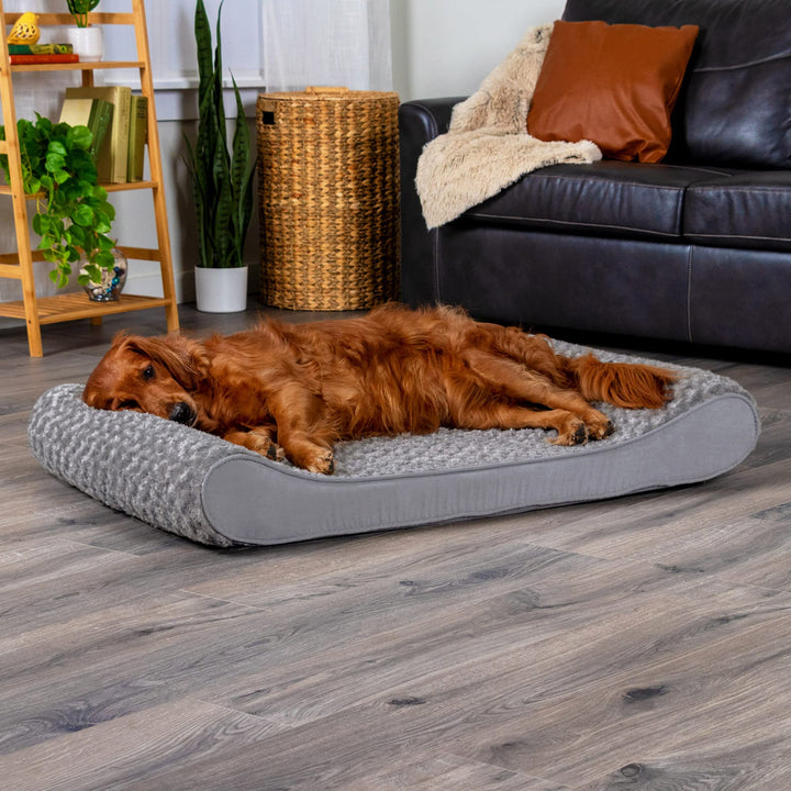 Orthopedic Dog Bed for Large Dogs w/ Removable Washable Cover, For Dogs Up to 75 lbs - Ultra Plush Faux Fur & Suede Luxe Lounger Contour Mattress - Gray, Jumbo/XL