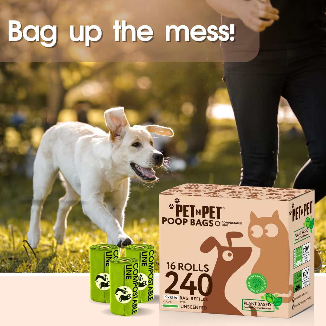 Pet N Pet Poop Bags For Dogs, 240 Counts Plant Based Dog Poop Bags Rolls, Thick Doggie Poo Bag, 100% Leak-proof, Easy to Use Pet Waste Bag