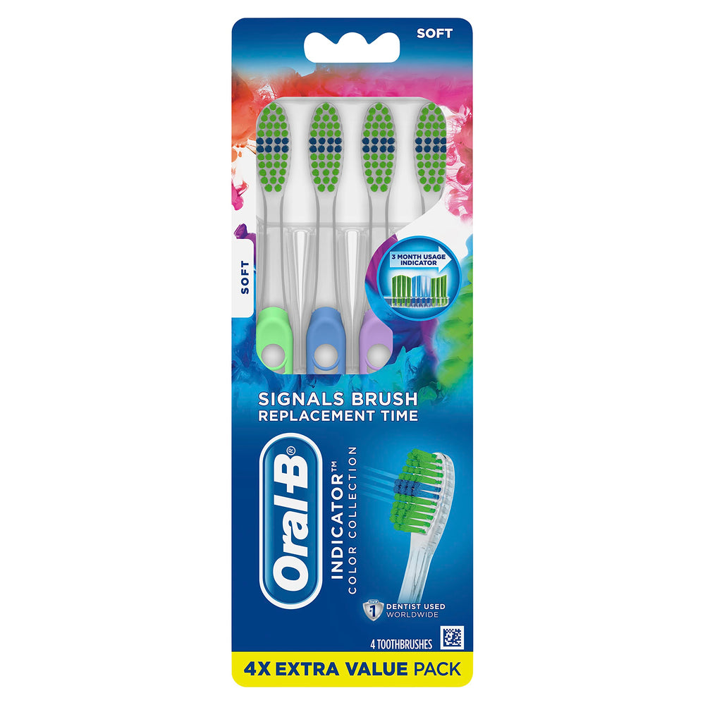 40 Soft Bristles Indicator Contour Clean Toothbrush, 4 Count