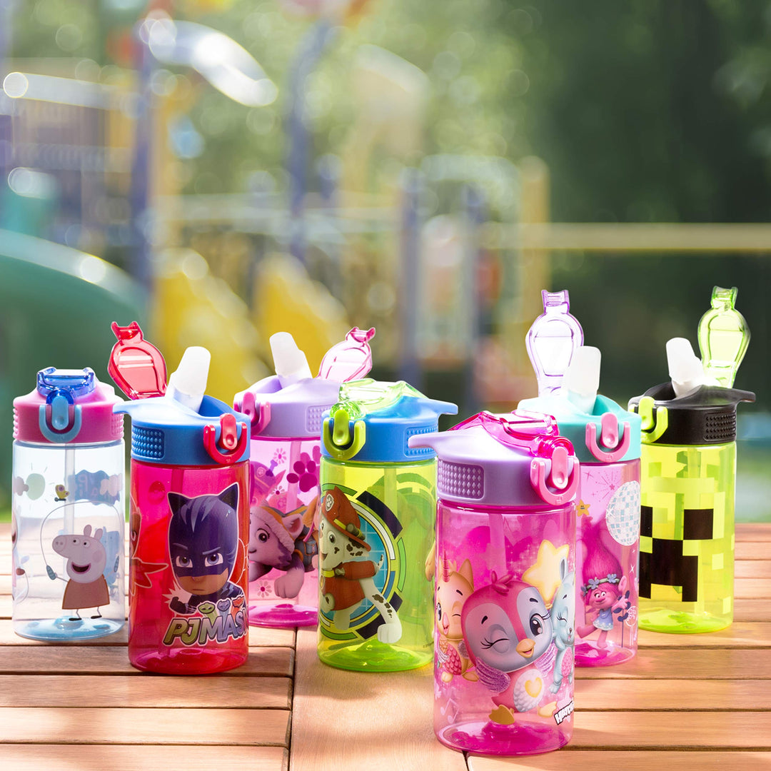 PJ Masks Kids Water Bottle with Spout Cover and Built-In Carrying Loop, Durable Plastic, Leak-Proof Design for Travel (16 oz, Non-BPA, Catboy & Owlette & Gekko)