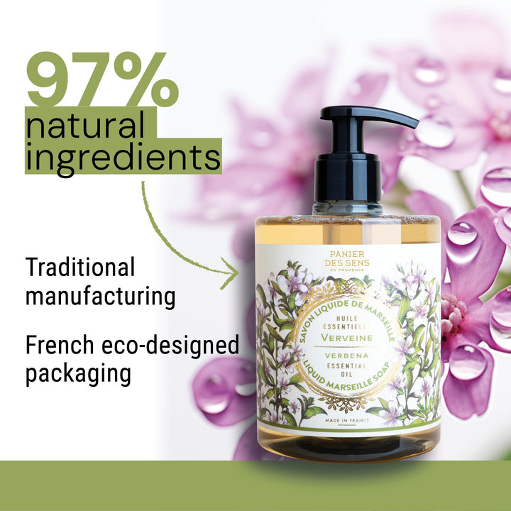 - Liquid Hand Soap - Verbena Hand Wash - French Marseille Moisturizing Hand Soap with Coconut Oil - Refillable Kitchen & Bathroom Hand Soap - 97% Natural Ingredients -16.9 Fl.oz