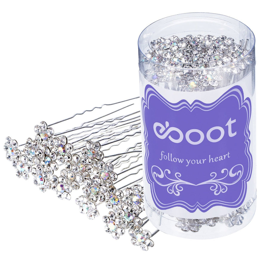 40 Pack Flower Crystal Rhinestone Hair Pins with a Storage Bag for Bridal Wedding Hair Accessories (White)