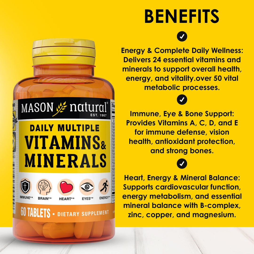 Daily Multiple Vitamins with Minerals, 24 Essential Nutrients for Overall Health, 60 Tablets