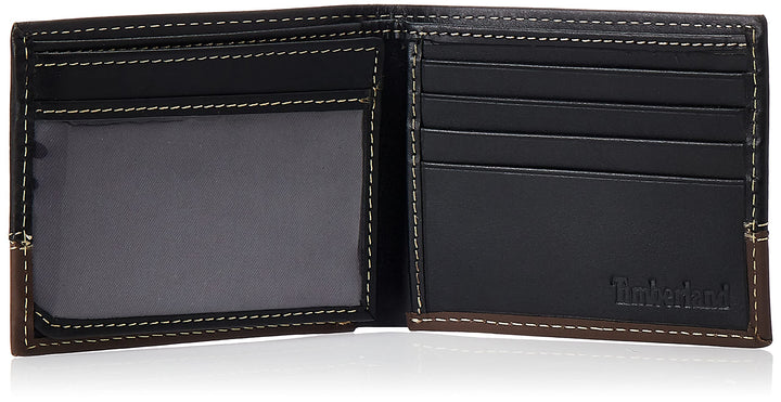 Men's Leather Passcase Trifold Wallet Hybrid, Black/Cognac, One Size