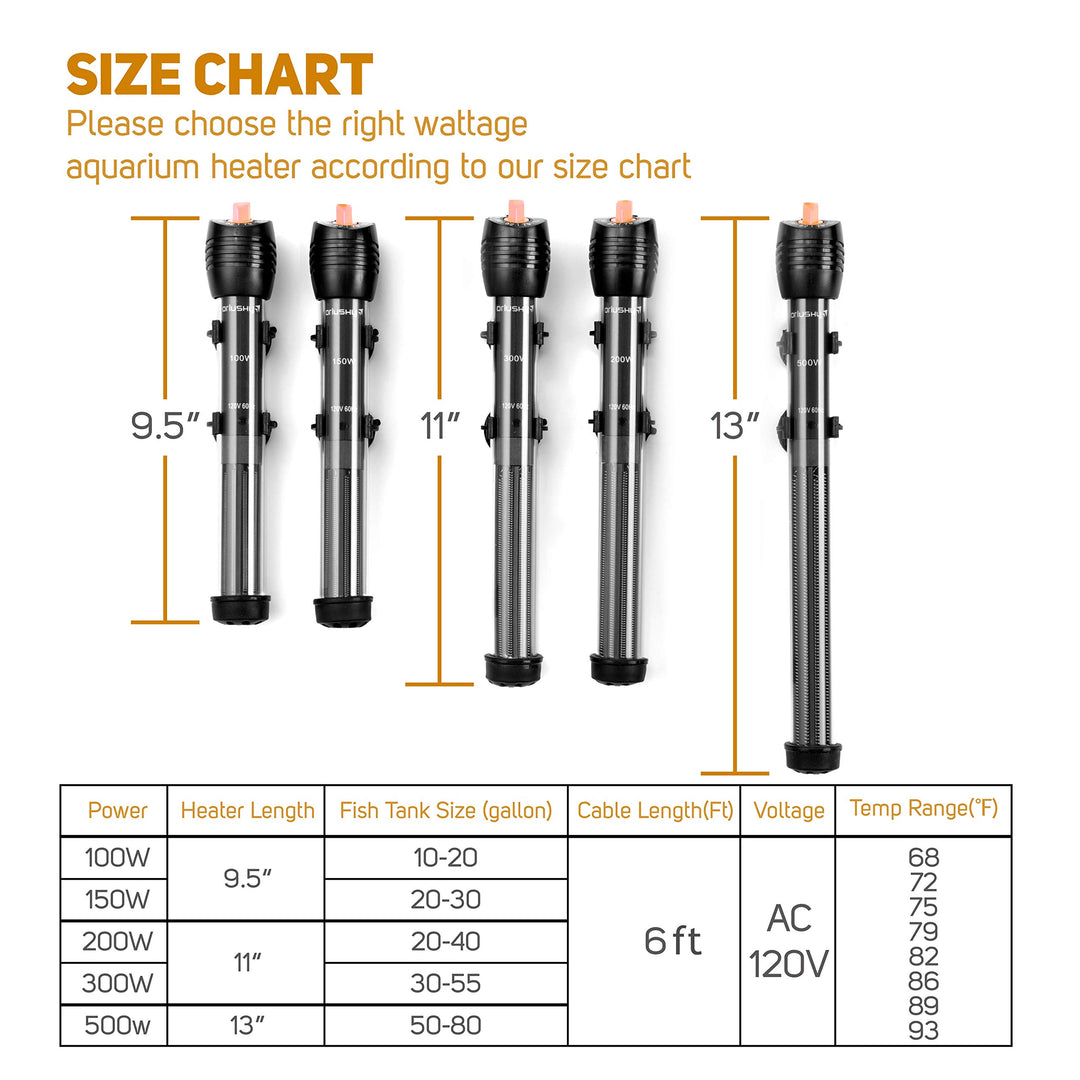 Submersible Aquarium Heater,100W Adjustable Fish Tahk Heater with 2 Suction Cups Free Thermometer Suitable for Marine Saltwater and Freshwater