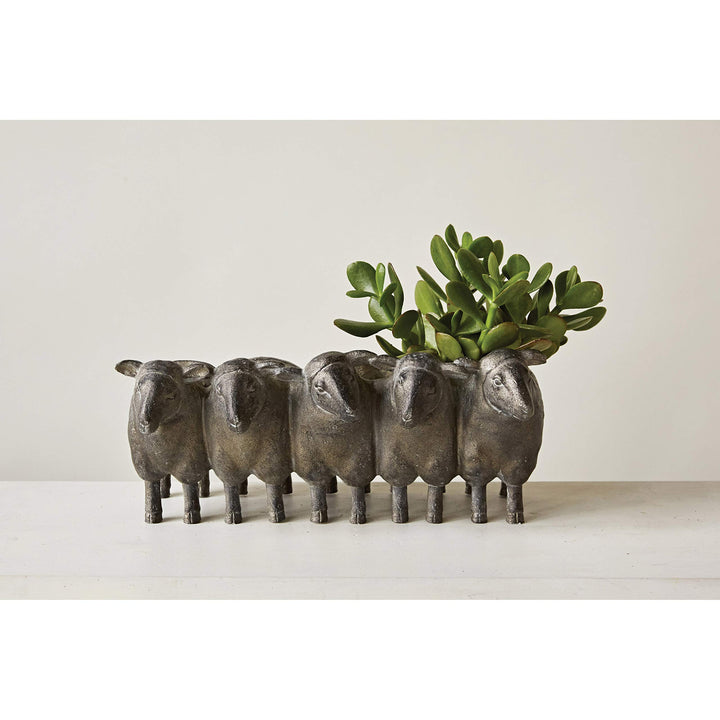 Resin Sheep Planter with Distressed Iron Finish