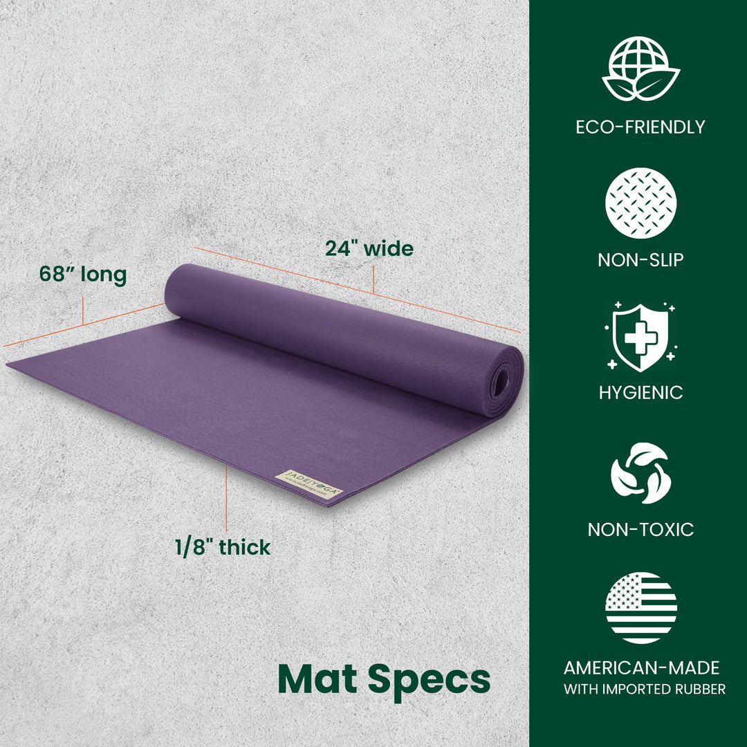 Travel Yoga Mat - Packable, Lightweight, and Portable Yoga Mat - Non-Slip Natural Rubber Mat for Women & Men - Great for Yoga, Home, Gym, Pilates, Fitness & Stretching (Purple, 68 x 24)