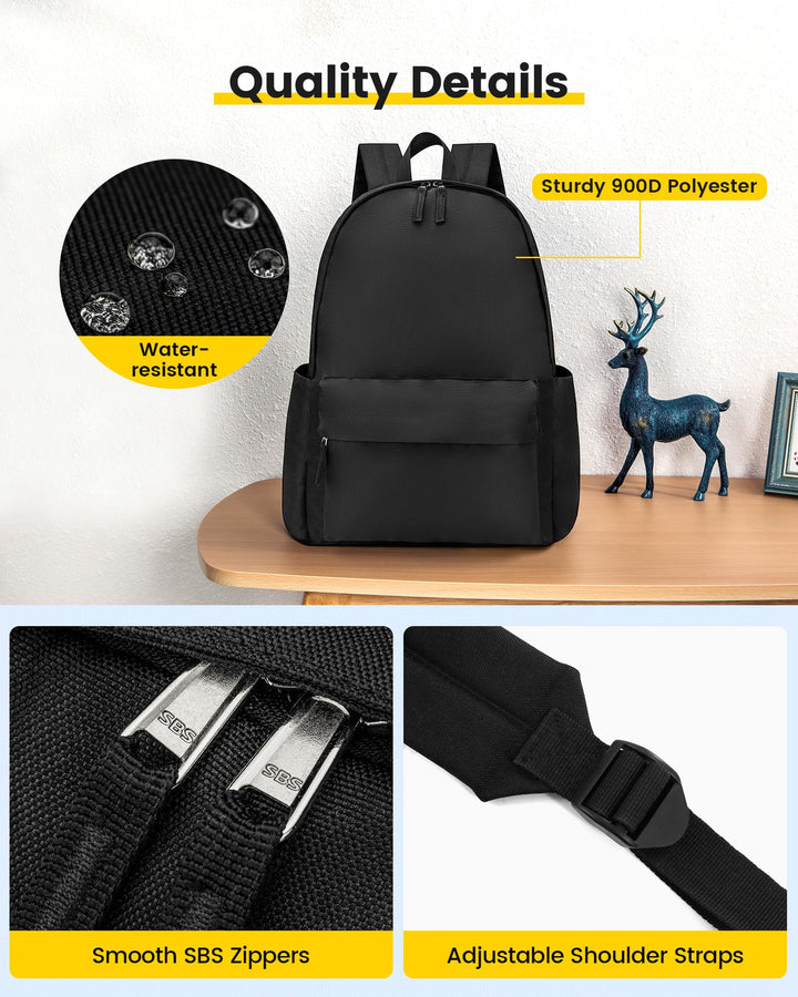 Backpack for Men and Women - Basic Bookbag Casual Daypack Backpacks Lightweight Backpack for College Work Travel - Black