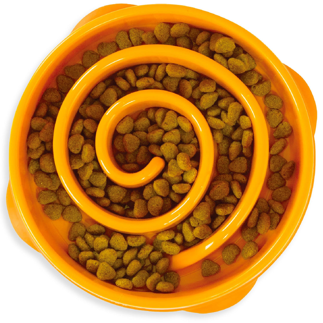 Fun Feeder Slow Bowl in Orange Plastic for Dogs