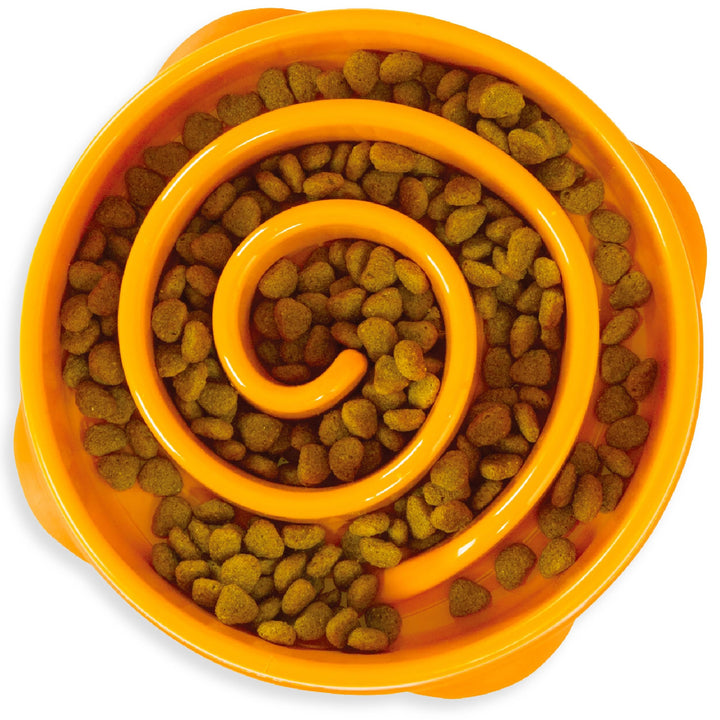 Fun Feeder Slow Bowl in Orange Plastic for Dogs