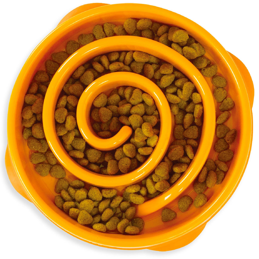Fun Feeder Slow Bowl in Orange Plastic for Dogs