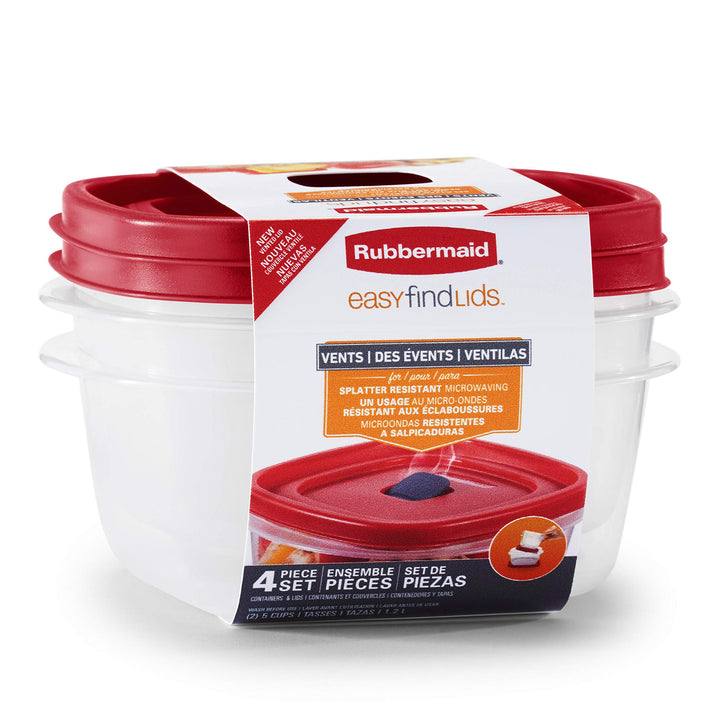 Easy Find Vented Lids Food Storage Containers, 5-Cup 2Pk, red