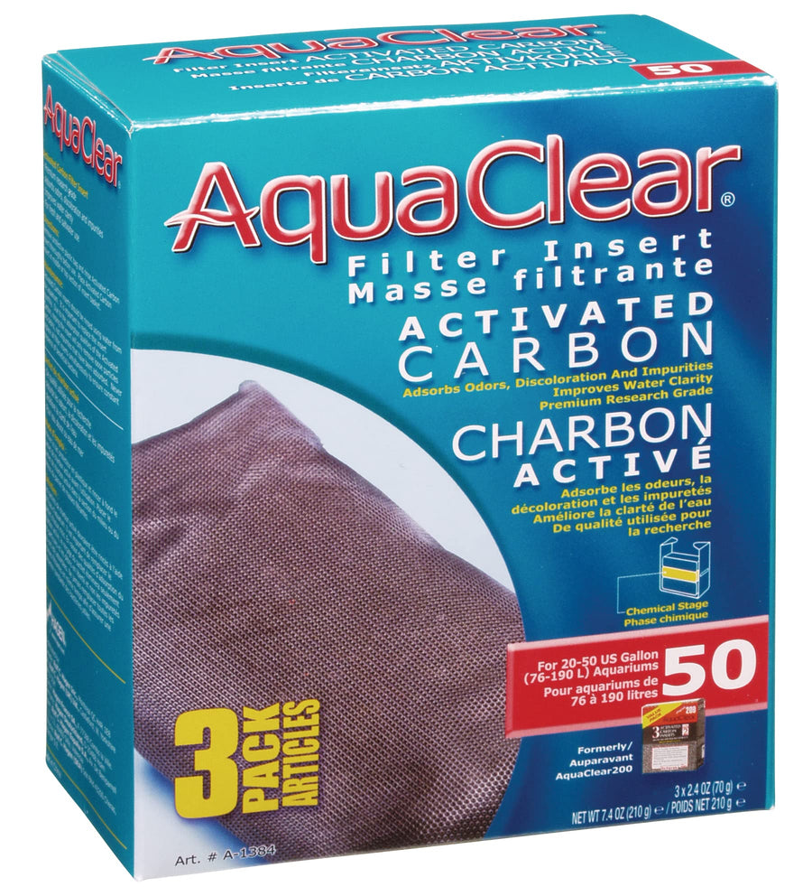 Aqua Clear Activated Carbon Filter Inserts, 3 Pack – Replacement Chemical Filter Media for 50 Gallon Tank