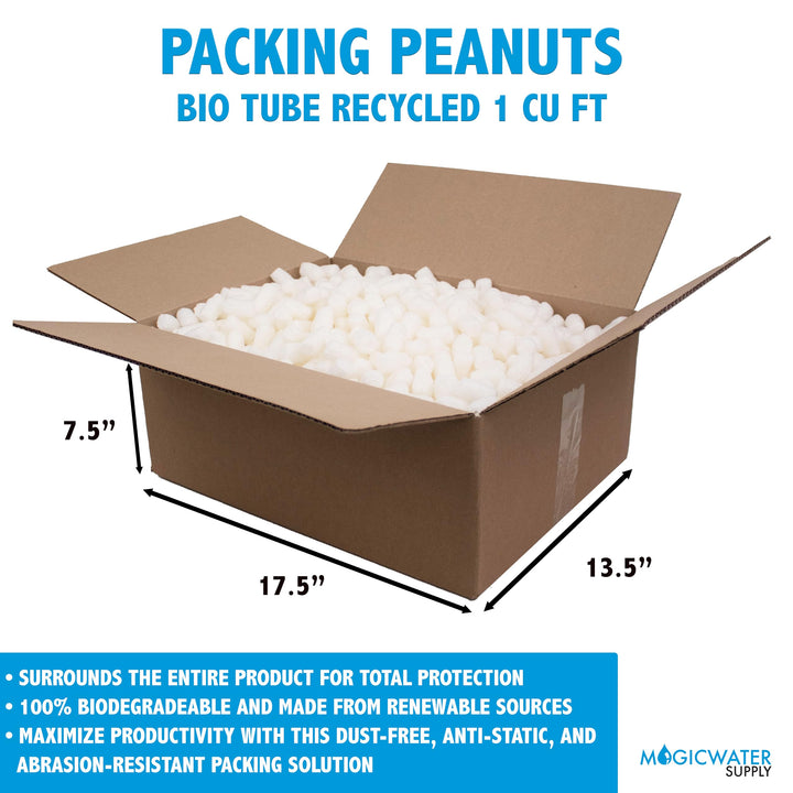 Magicwater Supply - 1 Cu Ft - Bio Tube Recycled Anti Static Packing Peanuts - Compostable & Biodegradable Cushion for Shipping - Dust-Free & Abrasion Resistant - Void Filler