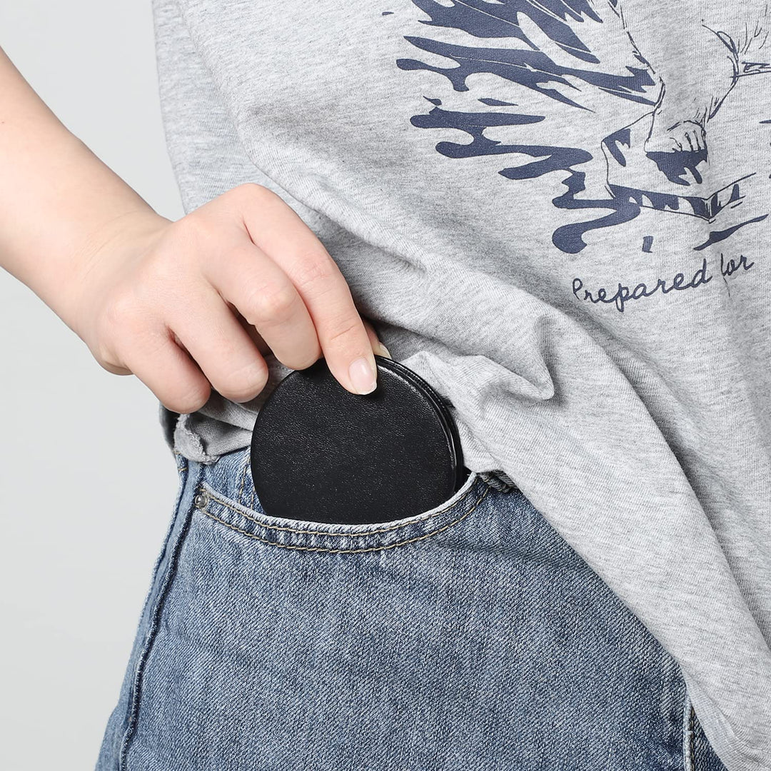 Compact Mirror, 2 Pack Makeup Mirrors Travel Black Round Portable Double-Sided Pocket Mirror for Men, Women