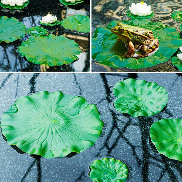12Pcs Lily Pads for Ponds, Artificial Floating Foam Lotus Leaves, Lily Pads Foliage Pond Decor for Koi Fish Pool Patio Aquarium