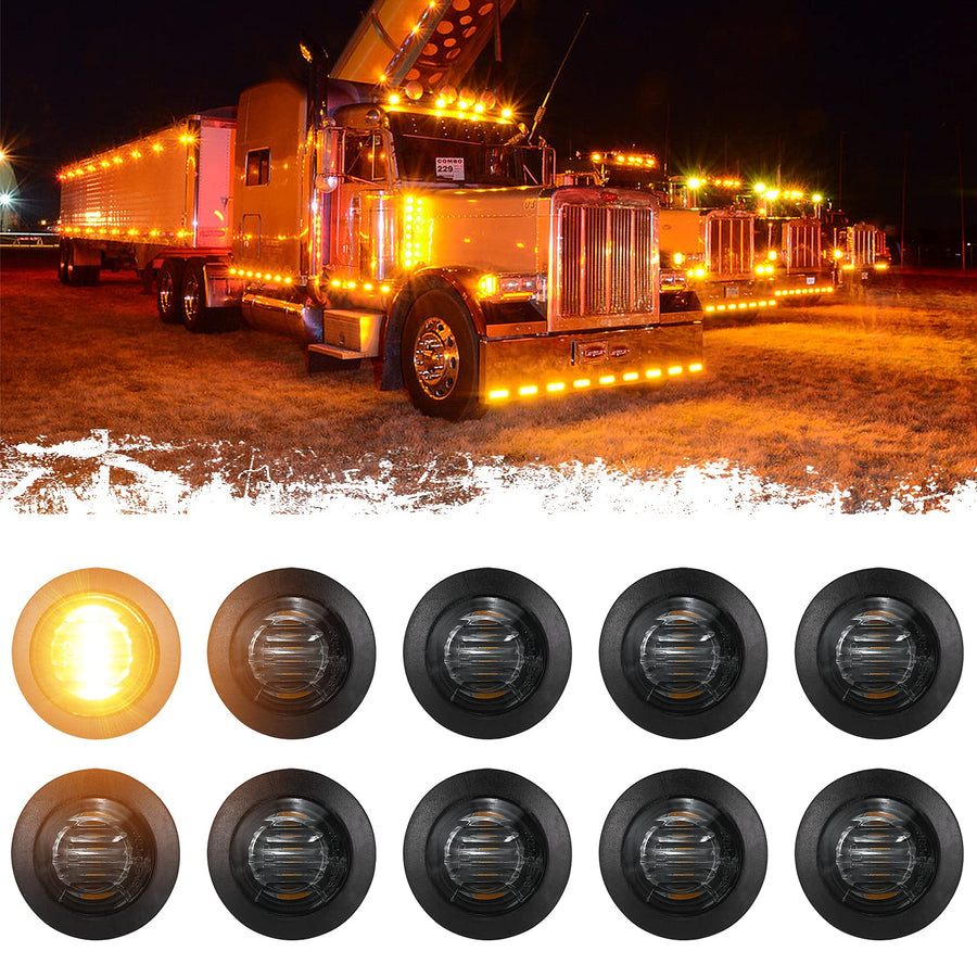 3/4 Round LED Side Marker Lights Clearance Turn Signal Indicators Bullet Grommet Light Waterproof for Trailer Truck Car Bus Van Pickup RV Wrangler ATV UTV (10pcs, Smoked Lens & Amber LED)