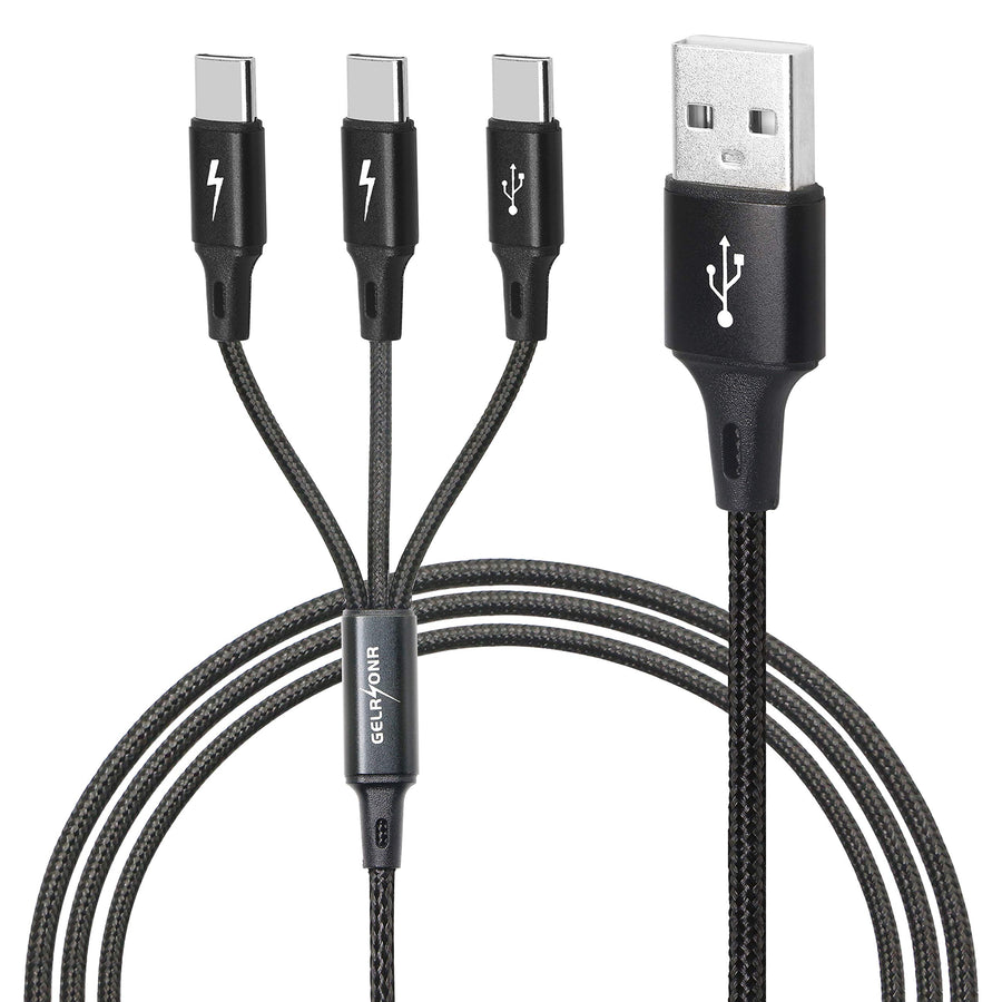 Multi-USB C Cable 3A, 3 Type-C Male Plugs, 3-in-1 Nylon Braided Charging Cable, Compatible with Tablets, Mobile Phones/Android, etc. 4FT-1.25M (4FT-1.25M)