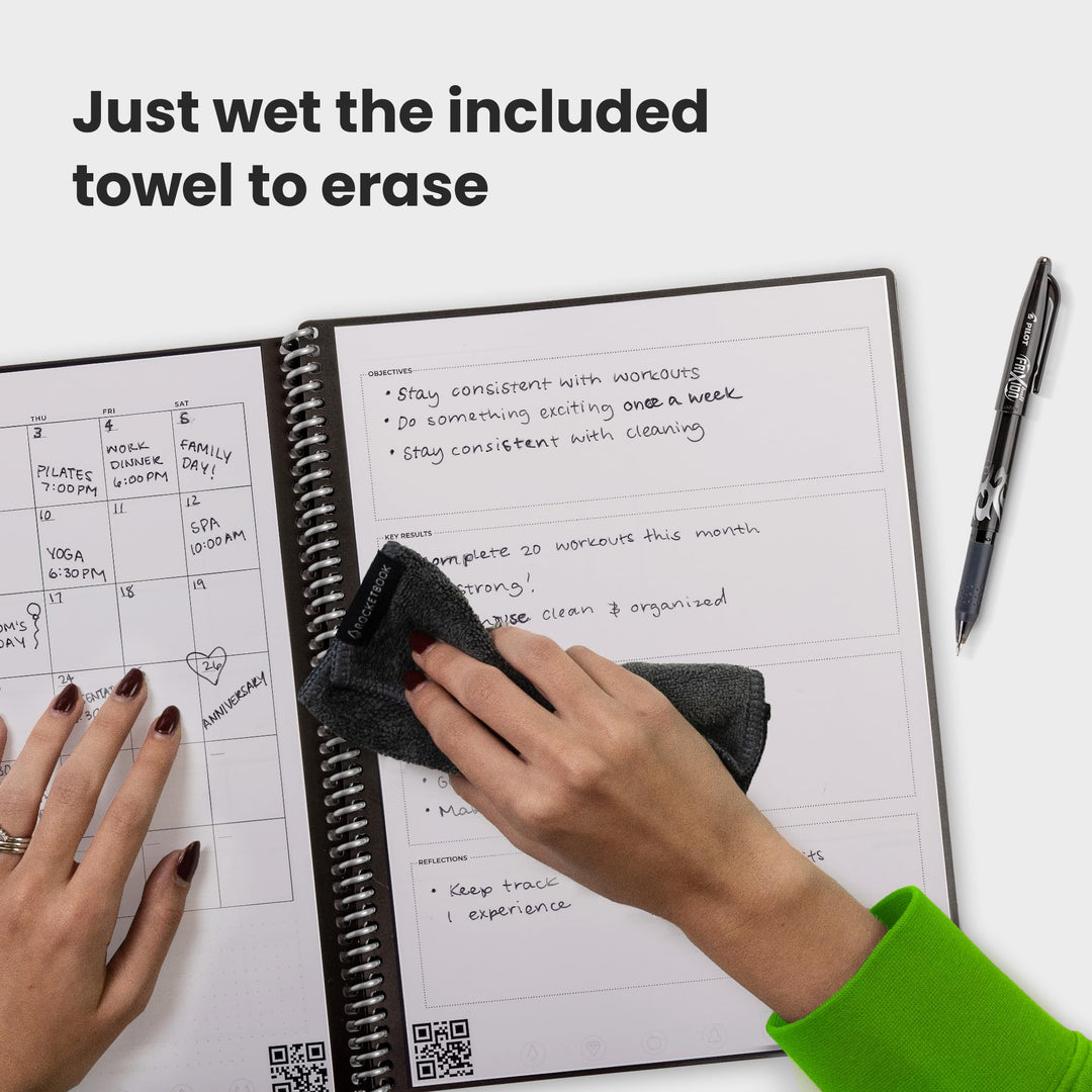 Fusion Reusable Undated Productivity Planner, Letter Size 8.5x11, Teal - Goals, Monthly and Weekly Calendar, Daily To-do List, Lined and Dotted Notes Pages
