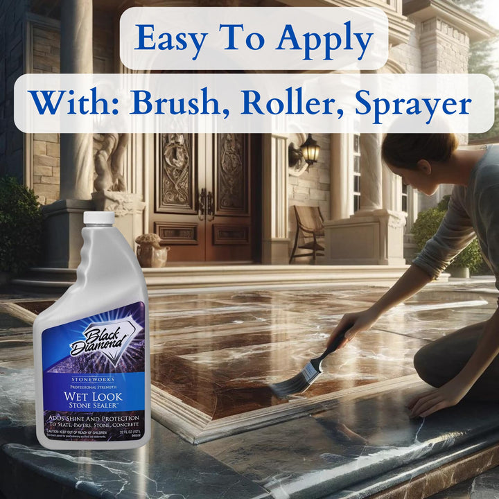 Wet Look Natural Stone Sealer. Durable, Long-Lasting Gloss Protection. Interior and Exterior Pavers, Slate, Sandstone, Travertine, Flagstone, Driveways, Garage Floors, etc.