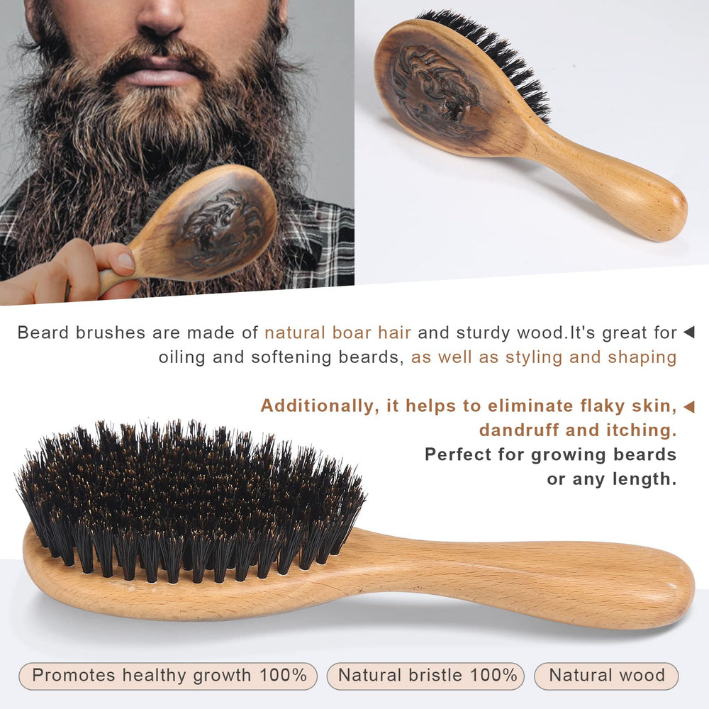 Beard Brush, 100% Boar Bristle Beard Brush and Comb Grooming Set for Men to Add Shine and Smooth Makes a Great Gift for Him