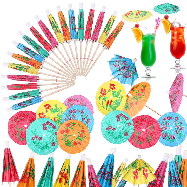 288 Pieces Cocktail Umbrella Picks Drink Picks Cocktail Parasols Assorted Umbrella Parasol Paper Cupcake Toppers for Party Favours Party Supplies