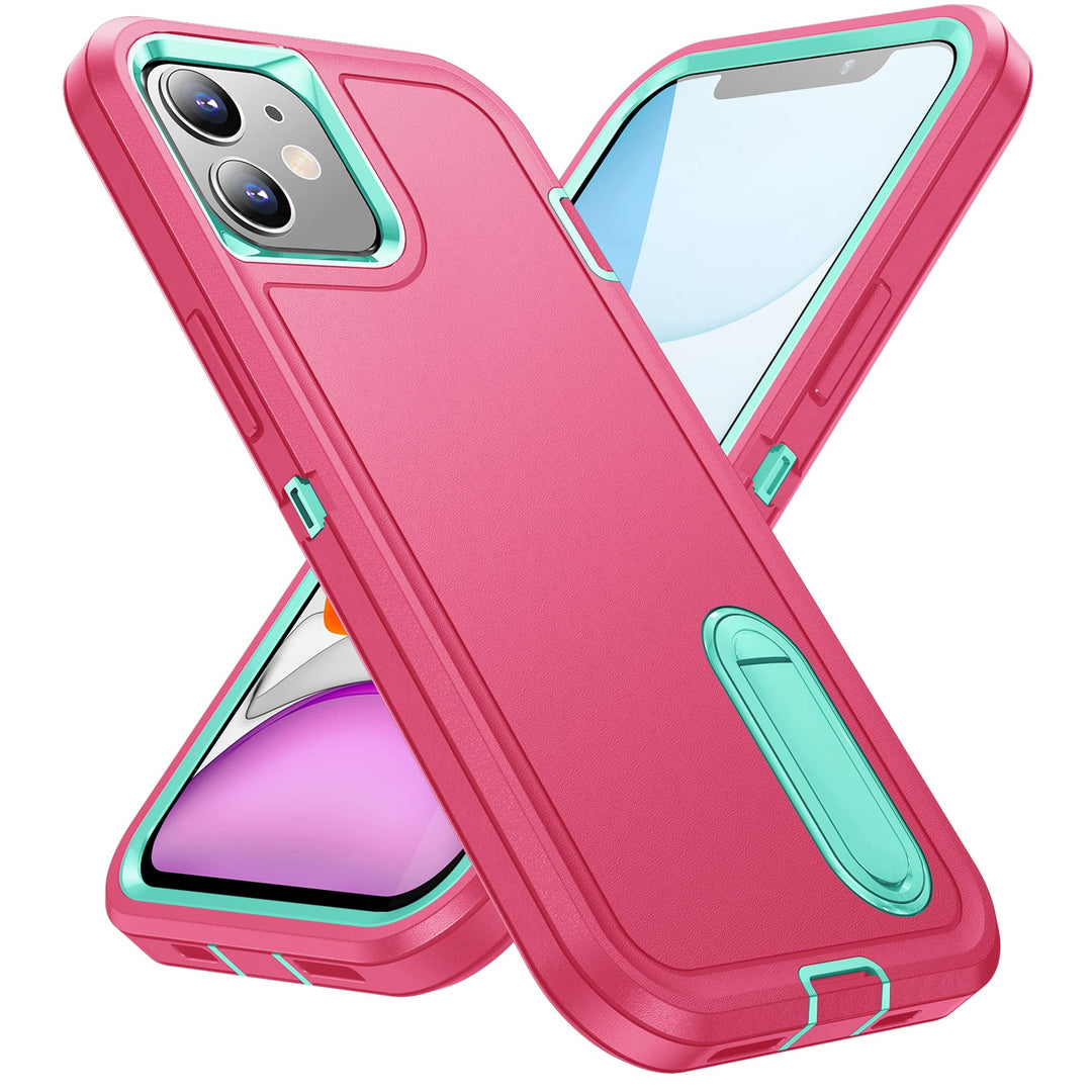 for iPhone 11 Case for iPhone 11 Phone Case with Built in Kickstand,Shockproof/Dustproof/Drop Proof Military Grade Protective Cover for iPhone 11 6.1 inch (Pink/Aqua Blue)