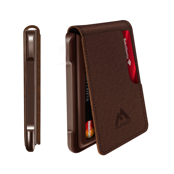 Mens Wallet Tactical Bifold Wallets for Men Metal RFID Blocking Aluminum Money Cards Holder Gifts for Men (Saffiano Deep Taupe)