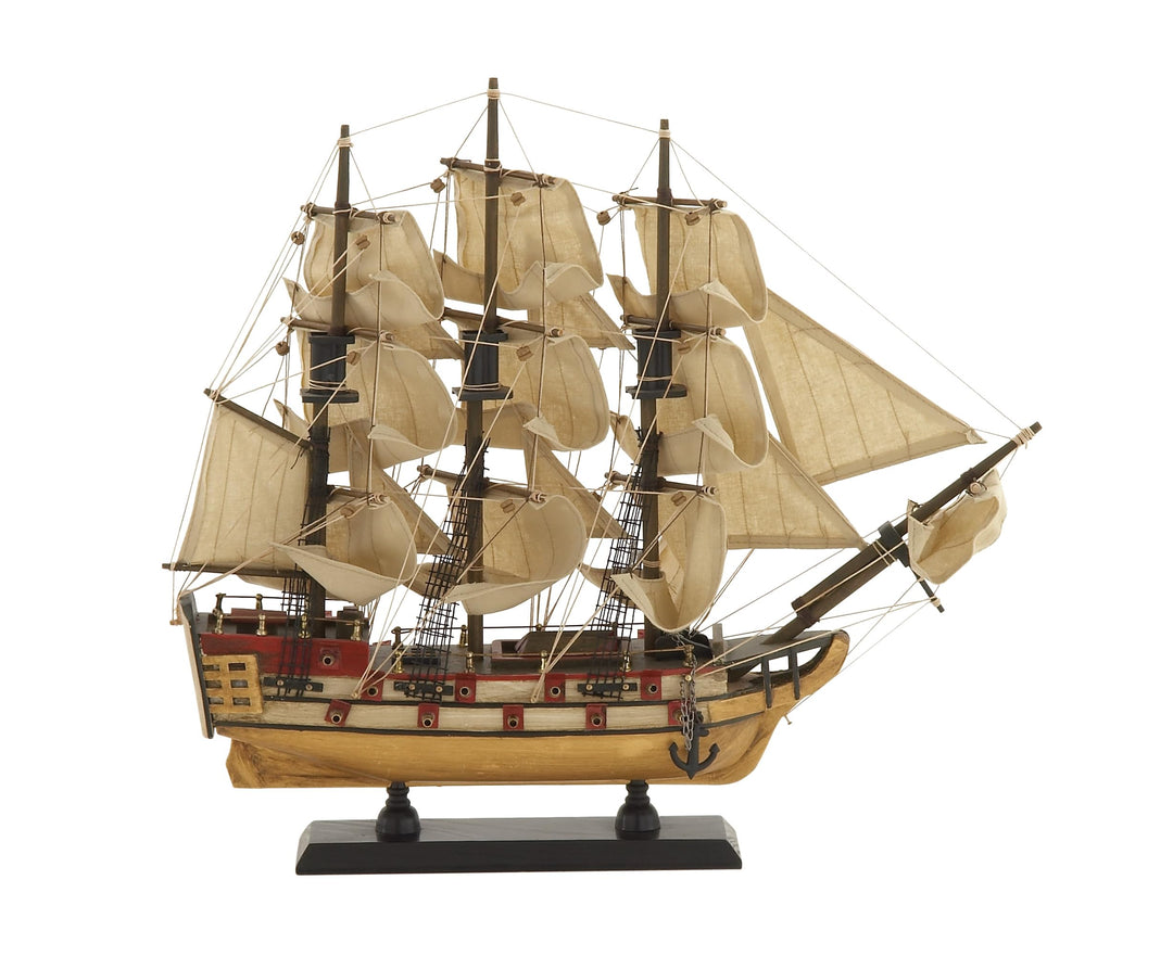 Wood Sail Boat Decorative Sculpture Home Decor Statue with Lifelike Rigging, Accent Figurine 15 x 3 x 14, Beige