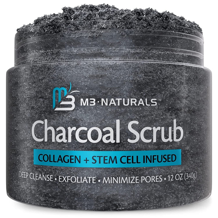 Charcoal Scrub Face Foot & Body Exfoliator Infused with Collagen and Stem Cell Natural Exfoliating Salt Body Scrub for Toning Skin Cellulite Skin Care Body