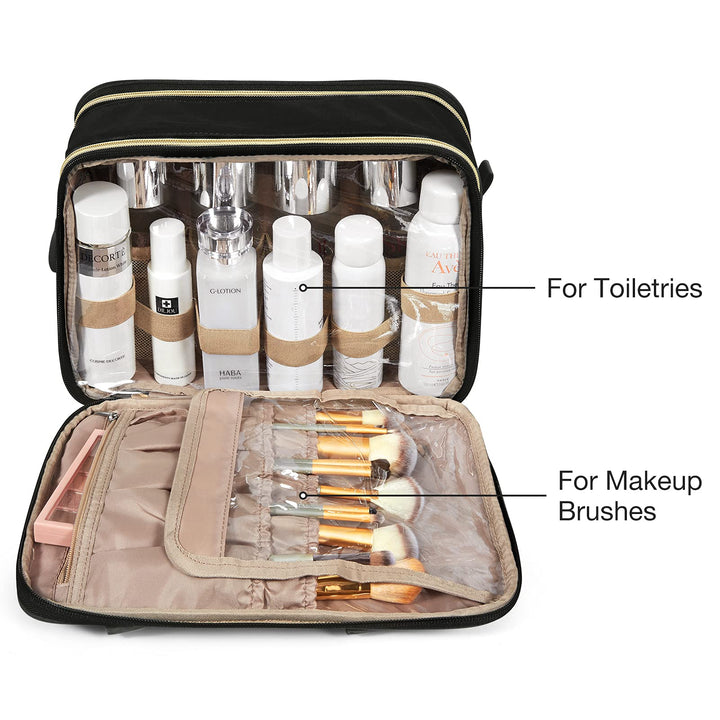 Large Toiletry Bag, Travel Makeup Organizer, Water-resistant Makeup Cosmetic Bag Door Room Essentials Travel Bag for Accessories, Shampoo, Full Sized Container, Toiletries (Black, Large)