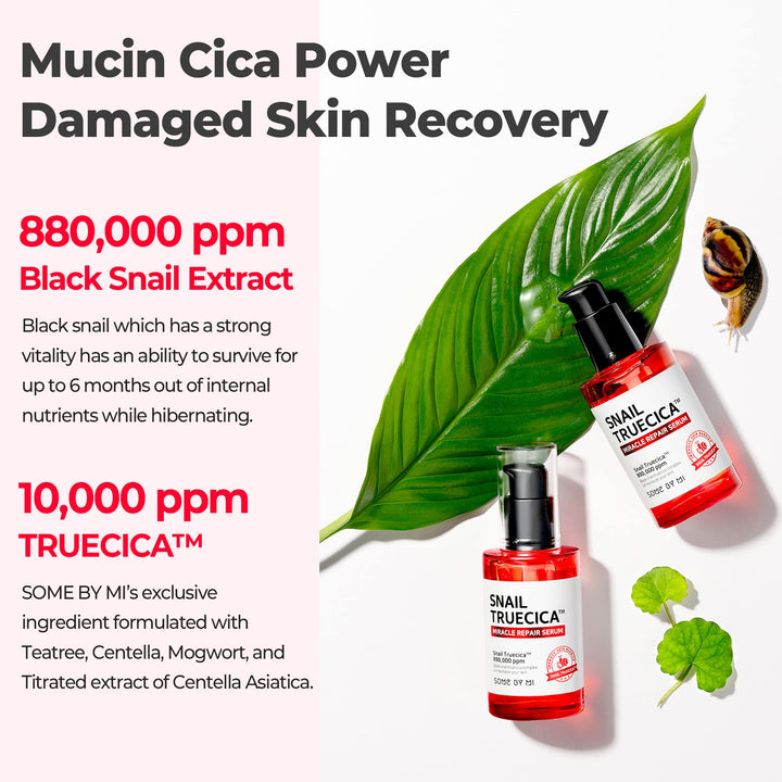 Snail Trucica Miracle Repair Serum - 1.69Oz, 50ml - Made from Snail Mucin for Sensitive Skin - Daily Repair Face Serum for Post Acne Marks and Strengthen Skin Barrier - Korean Skin Care