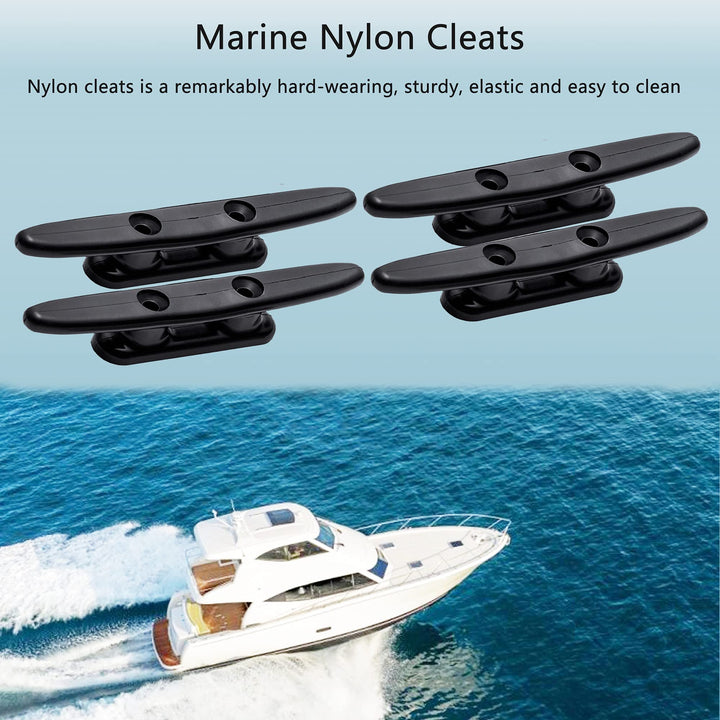 Small Boat Cleat Open Base,4 Inch Black Nylon Dock Cleats,Marine Accessories Used for Kayak,Pack of 4,Include Installation Screws