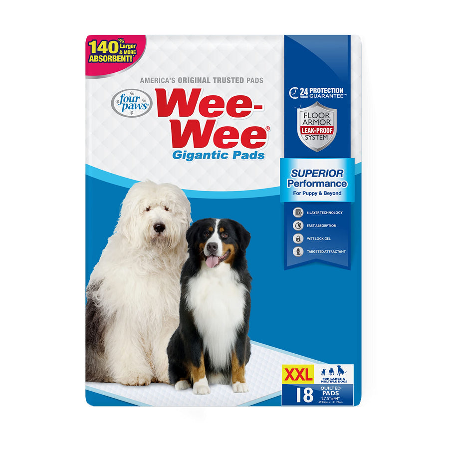 Wee-Wee Superior Performance Pee Pads for Dogs with Runoff Barrier Edge Guard Protection, Puppy & Dog Potty Training Pads, Housebreaking Supplies, 27.5 x 44 (18 Count)